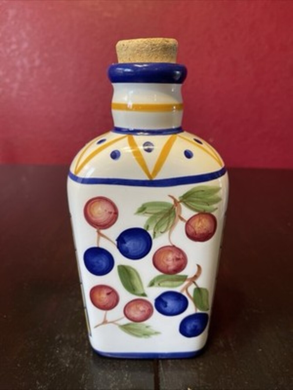 Rare Jay Import Hand Painted Ceramic Oil Vinegar Bottle with Cork Stopper